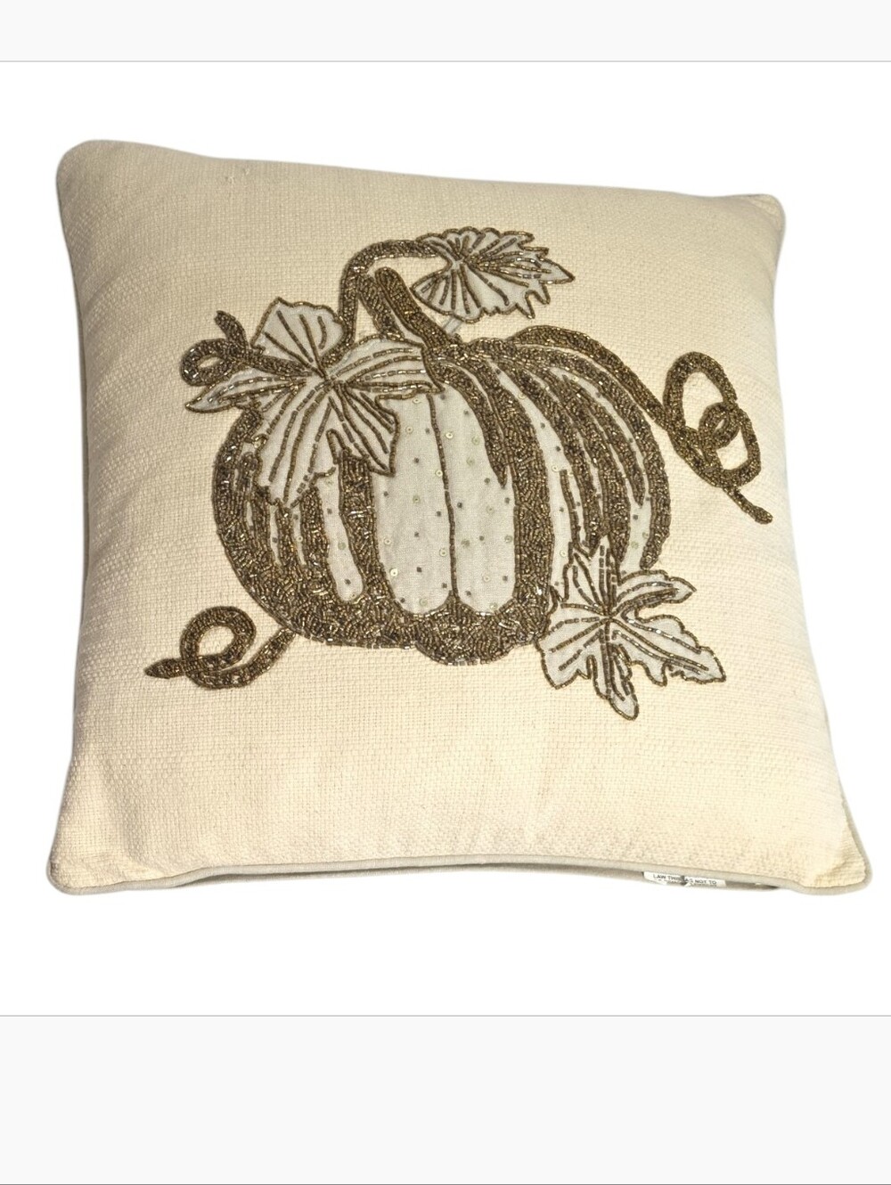 19" Gold Beaded Pumpkin Fall Luxury Throw Pillow Removable Feather/Down Insert